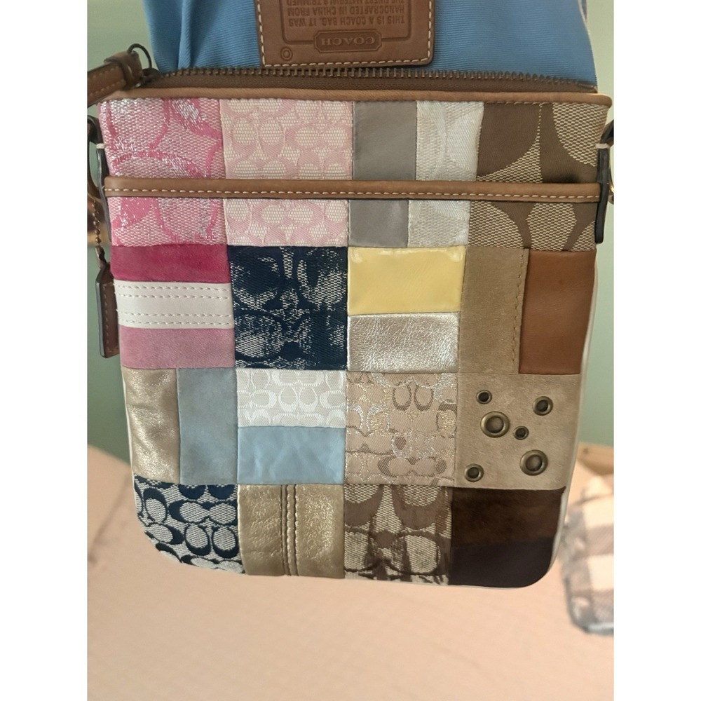 VTG Coach Patchwork Crossbody Y2K Signature C Leather Metallic Suede - Picture 2 of 16